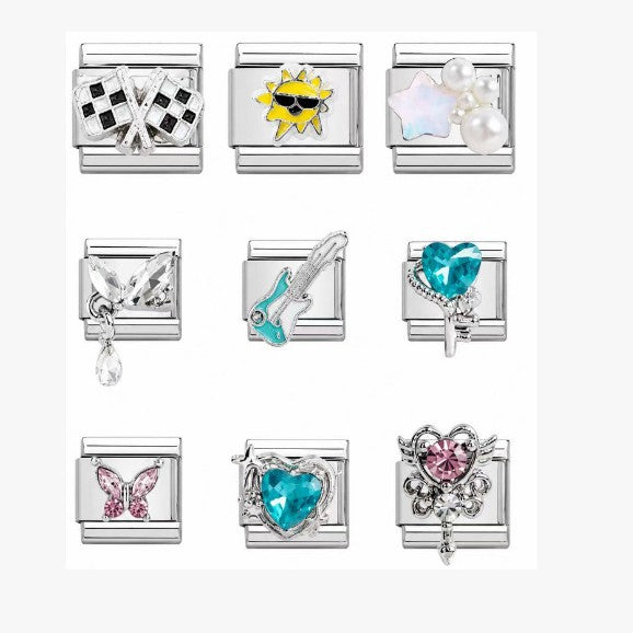 Wholesale Stainless Steel DIY Modular Bracelet Italian Style with Sun,  Bow &  Heart Pendants for Couples - Gift Idea