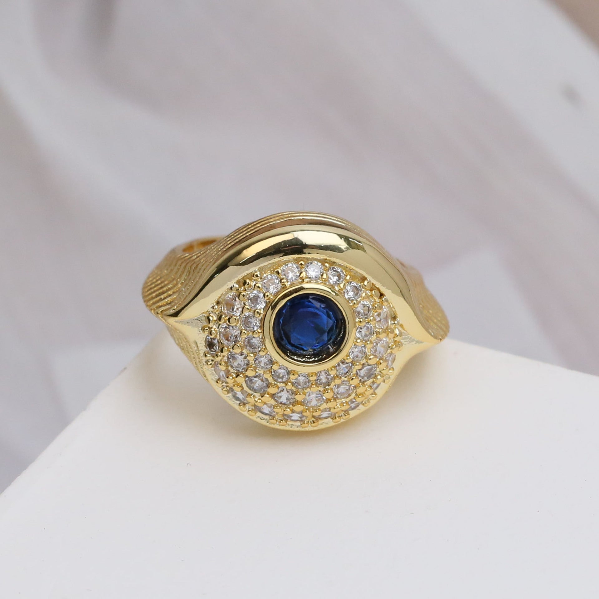 Wholesale 18k Gold Brass Eyes Devil's Eye Striped Open Ring