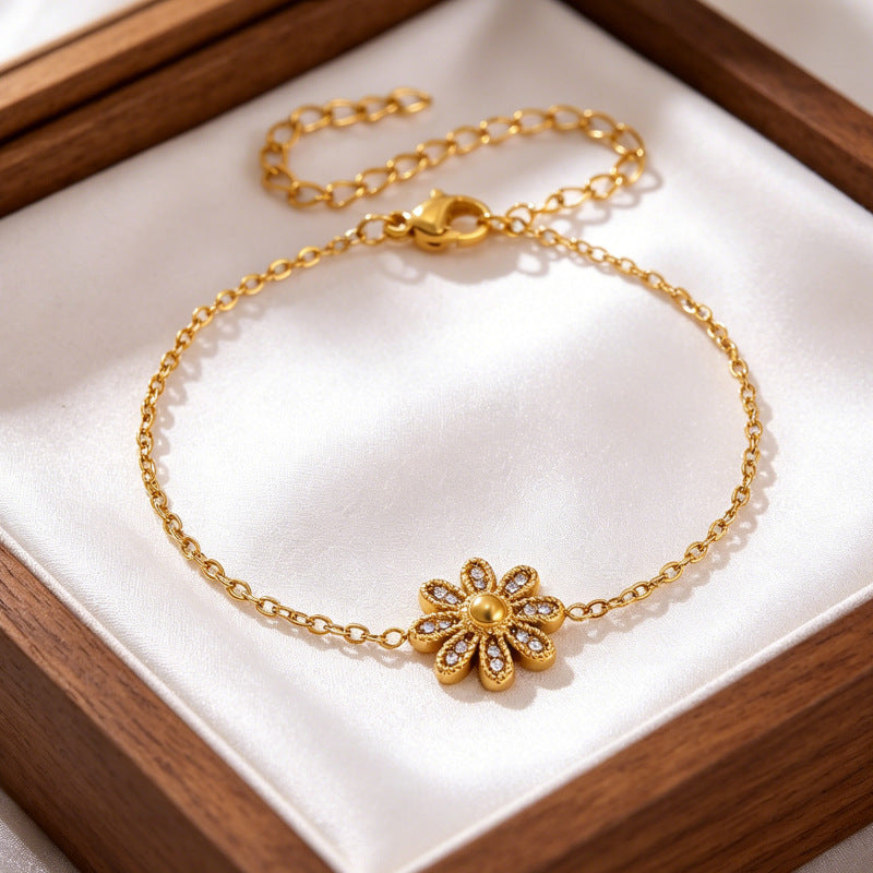 Wholesale Gold-Plated Copper Flower Bracelet &  Ring Set - Fashion Jewelry Accessory for Resale