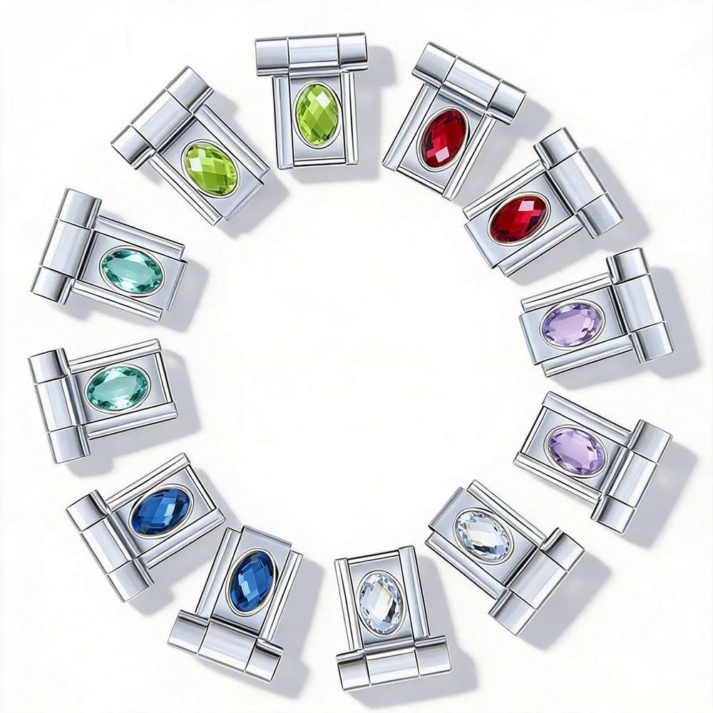 Wholesale Stainless Steel Oval Zircon Watch Connector for DIY Bracelet,  Italian Module Charm,  Jewelry Accessory