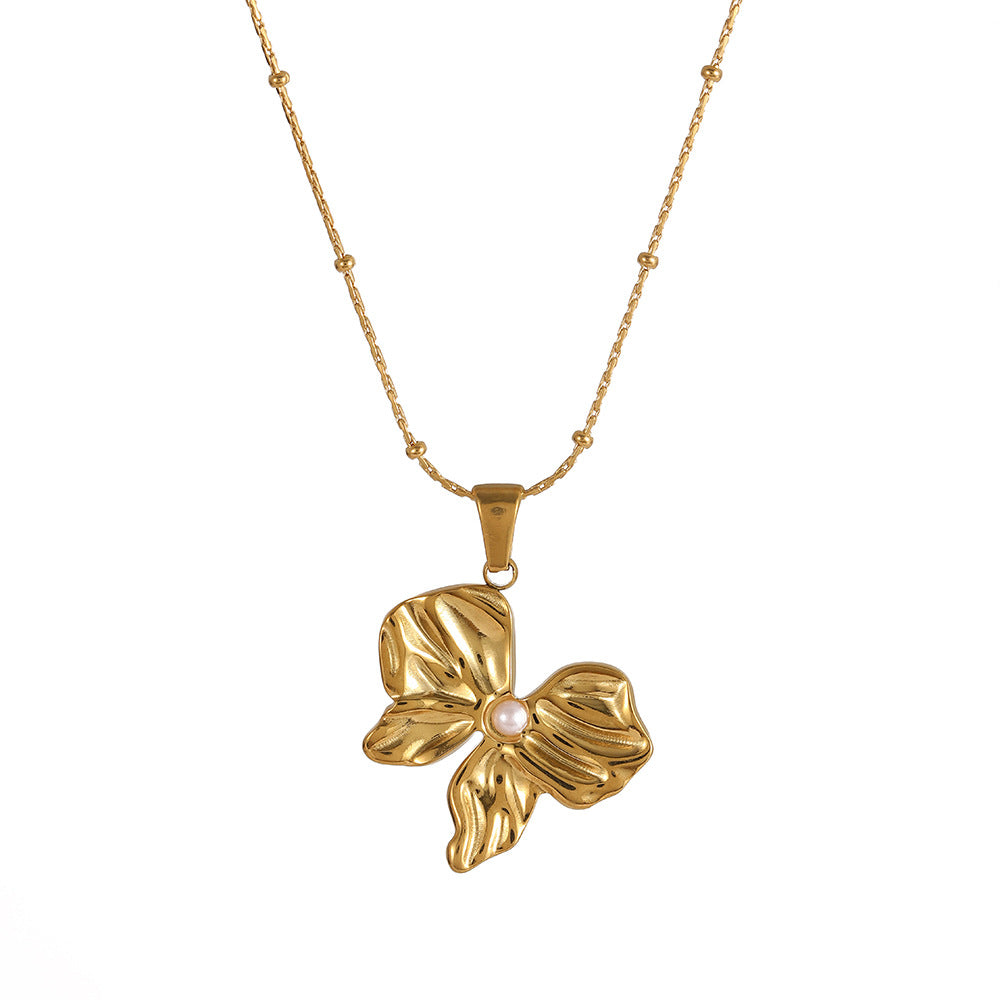 Wholesale Stainless steel 18k gold 40 5 necklace imitation pearl pendant necklace five-pointed star bow love chain gift