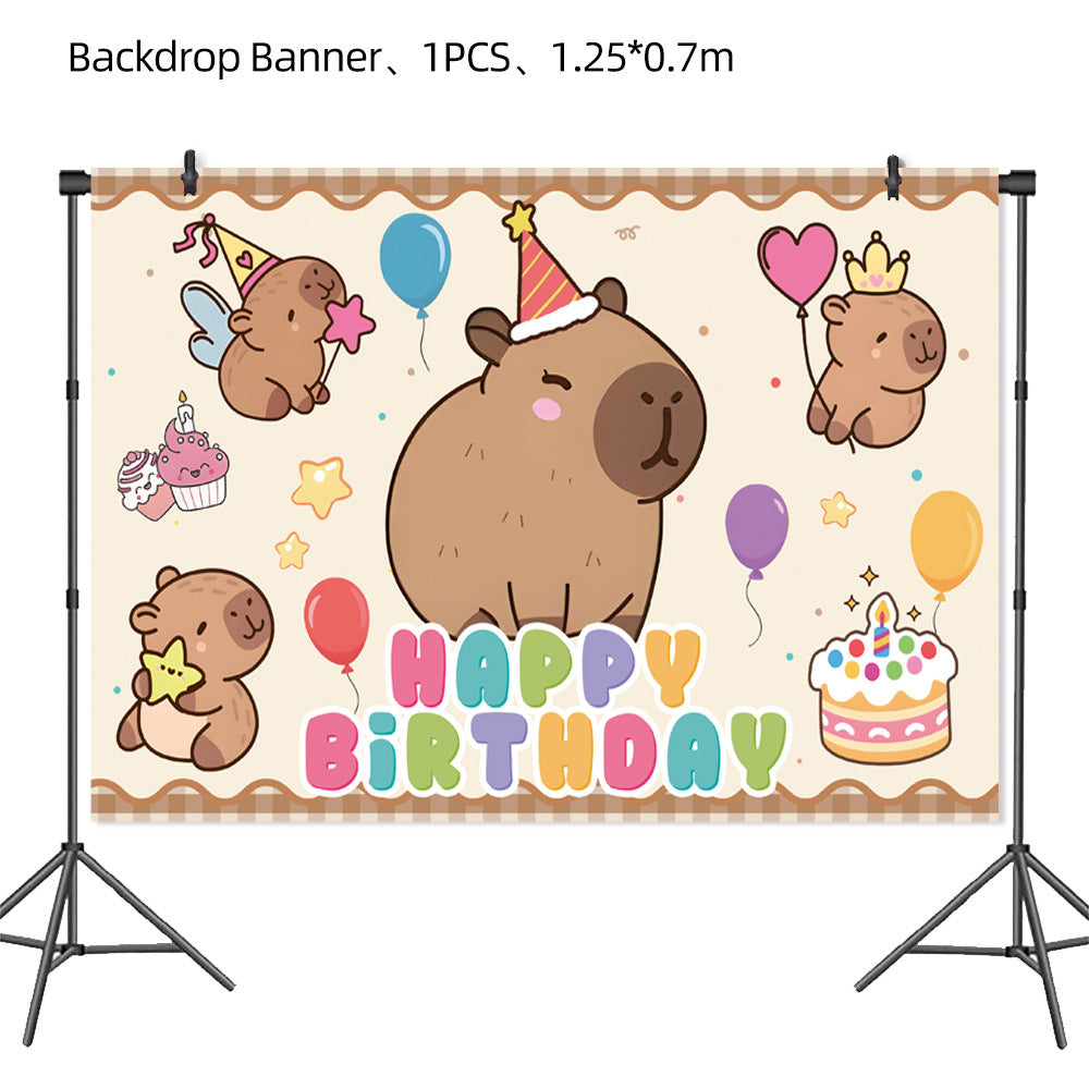Wholesale Capybara Capybara themed birthday party tableware decorations first birthday gift layout paper plate banner pennant