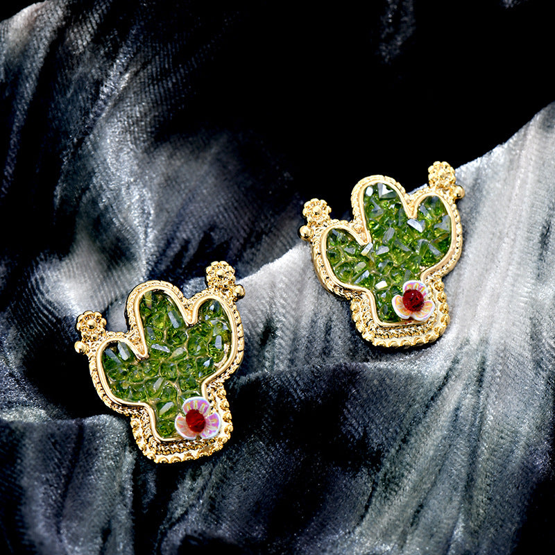 Wholesale crystal cactus silver needle branch flower crystal earrings ACC-ES-Jiuj003