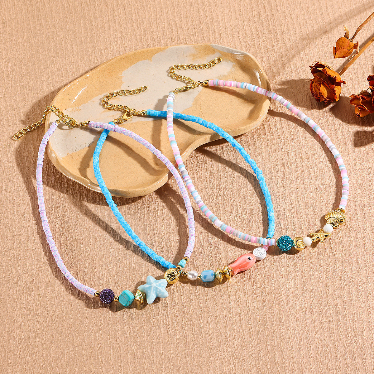 Wholesale Color Beaded Bohemian Necklace Light Luxury Clavicle Chain