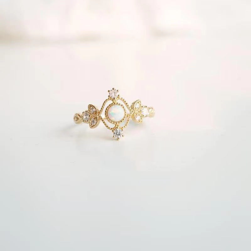 Wholesale Ancient gold inlaid natural opal stone diamond ring