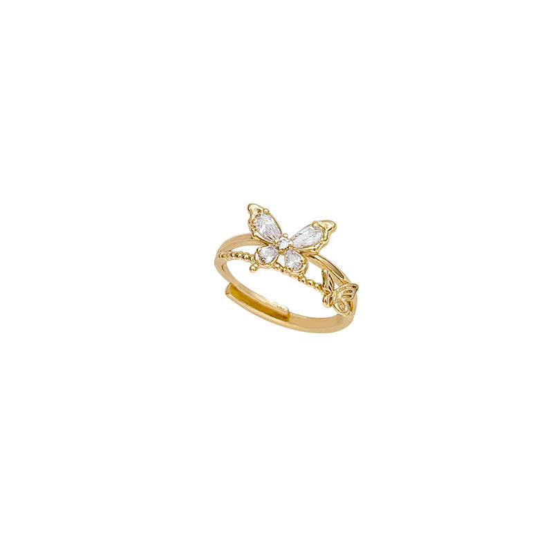 Wholesale Stylish Butterfly Ring with Zircon Gold Finish Jewelry Accessory