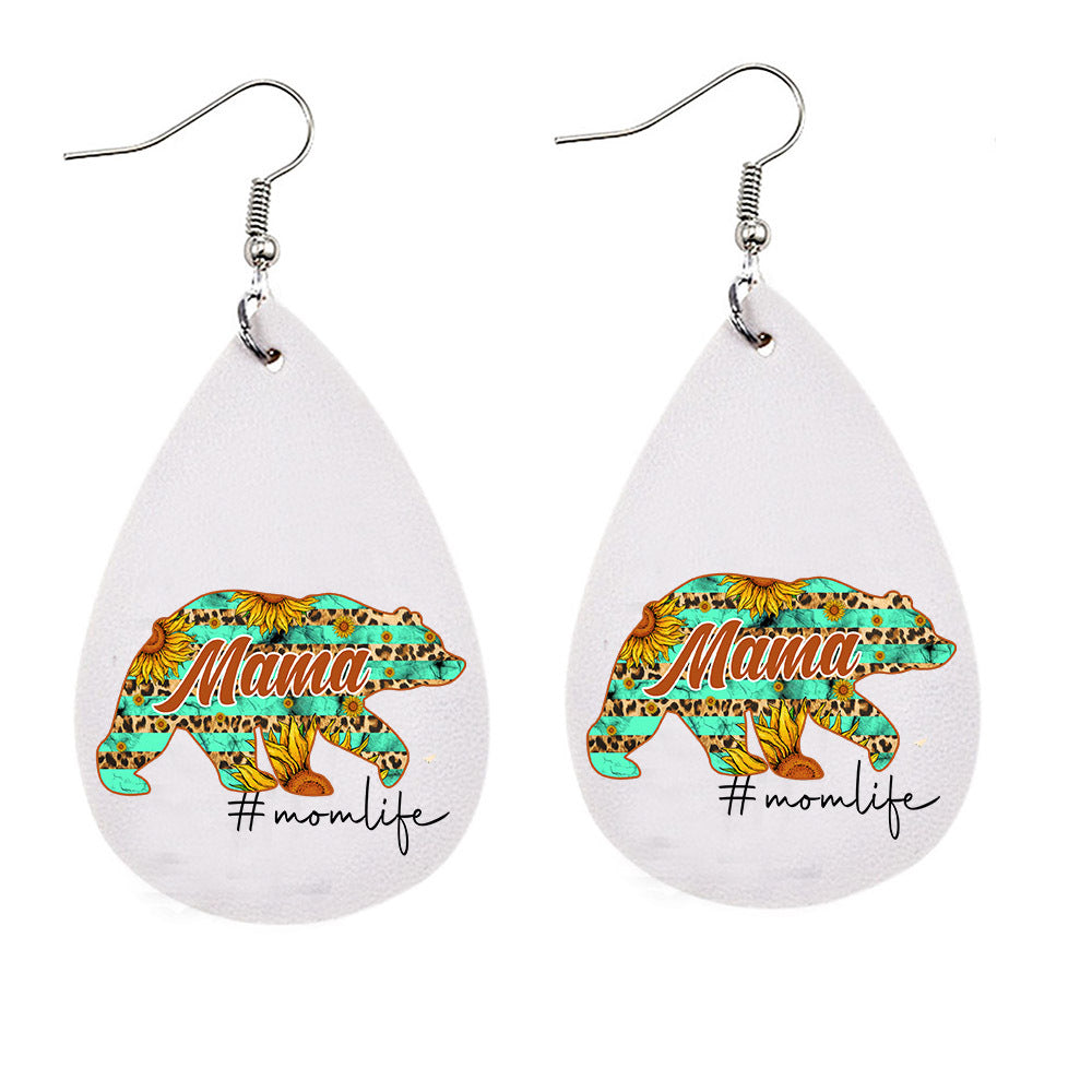 Wholesale MAMA Leopard Mother's Day Leather Earrings ACC-ES-CY006