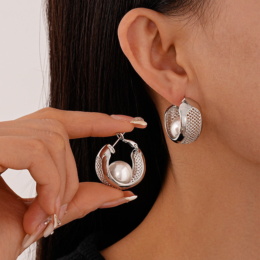 Wholesale  Circle  Beads Geometric Silver Needle Earrings