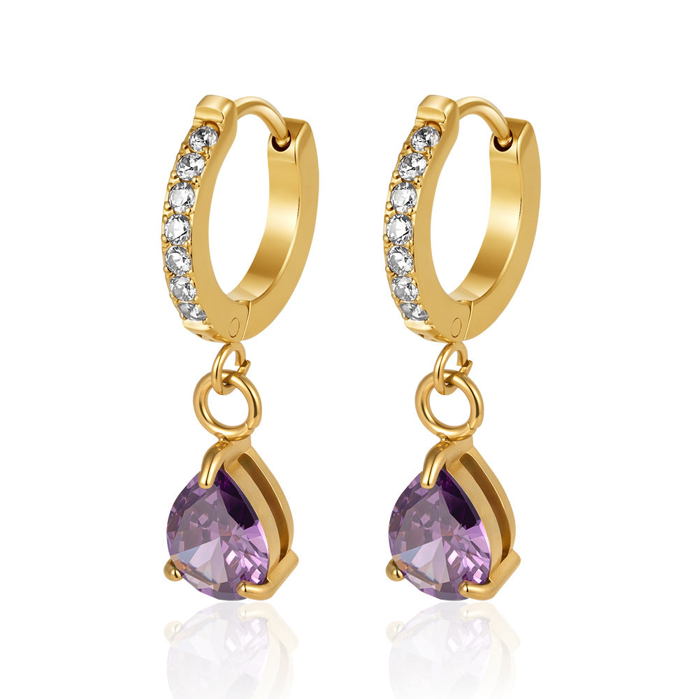 Wholesale Modern Round Zircon Pendant Earrings Stainless Steel Jewelry Accessory