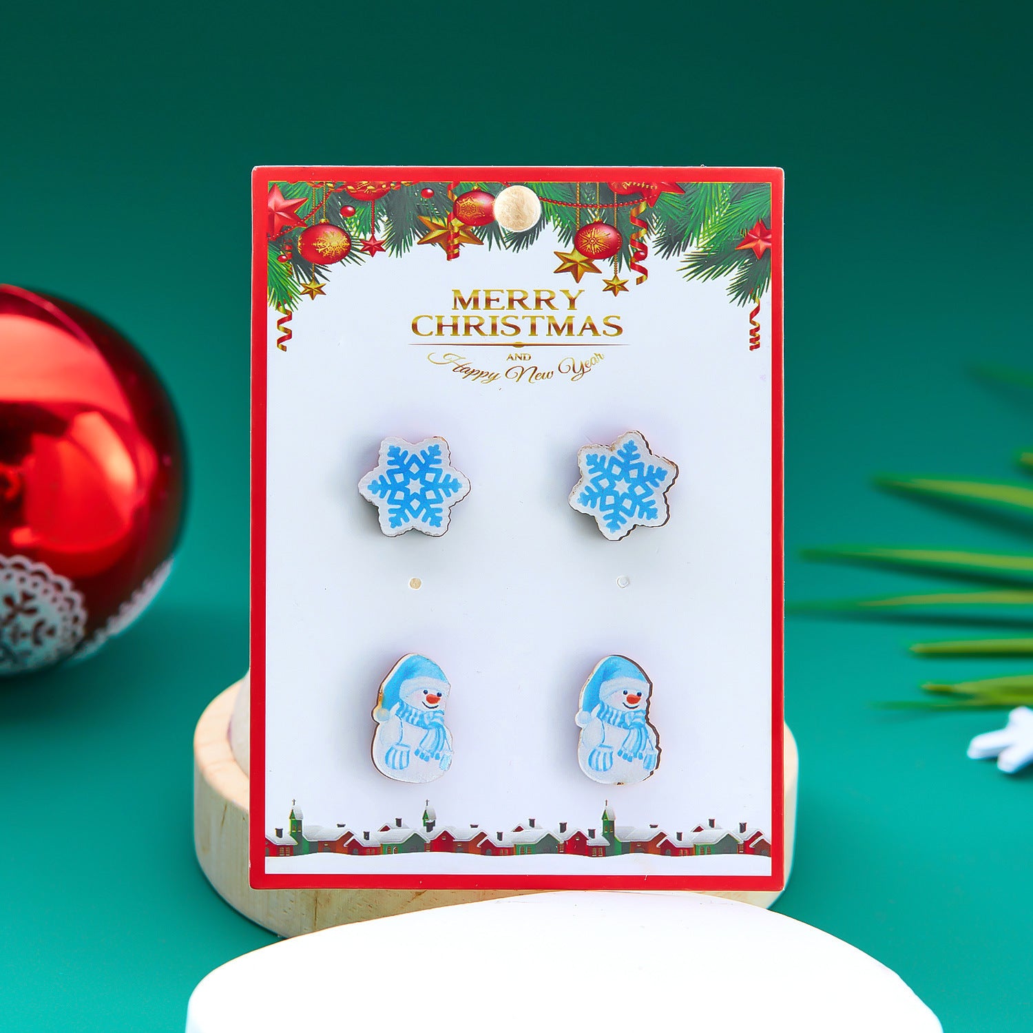 Wholesale Christmas Snowman Snowflake Wood Earrings Set ACC-ES-YingHao001