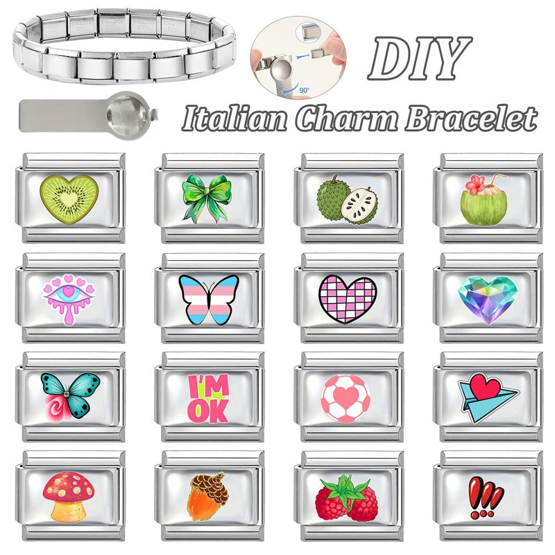 Wholesale Stainless Steel Heart Butterfly Fruit DIY Bracelet Charm,  Sweet Style Jewelry Accessory for Craft Supply