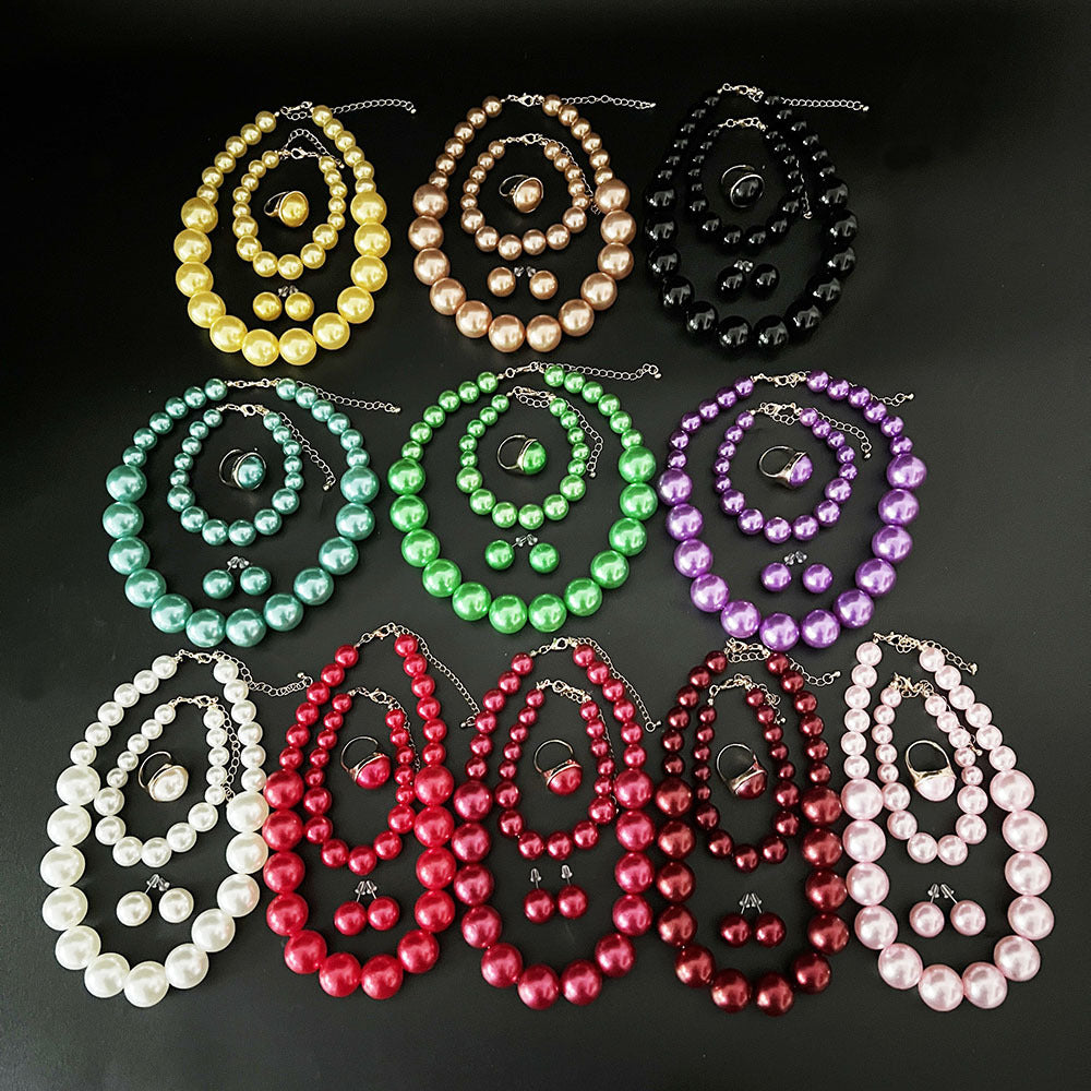 Wholesale Elegant Korean Pearl Necklace Earrings Set Bridal Jewelry Accessory Trendy Gift For Women Resale