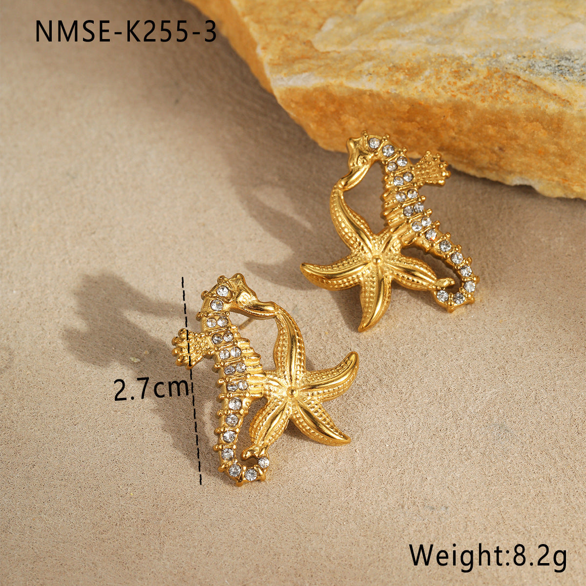 Wholesale Stainless Steel  Marine Style Summer  Seahorse Starfish Diamond Earrings