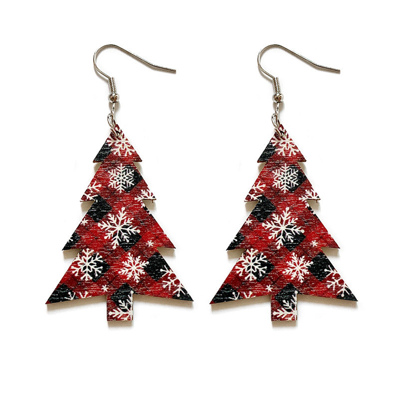 Wholesale Christmas earrings snowflake buffalo plaid Christmas tree wood earrings