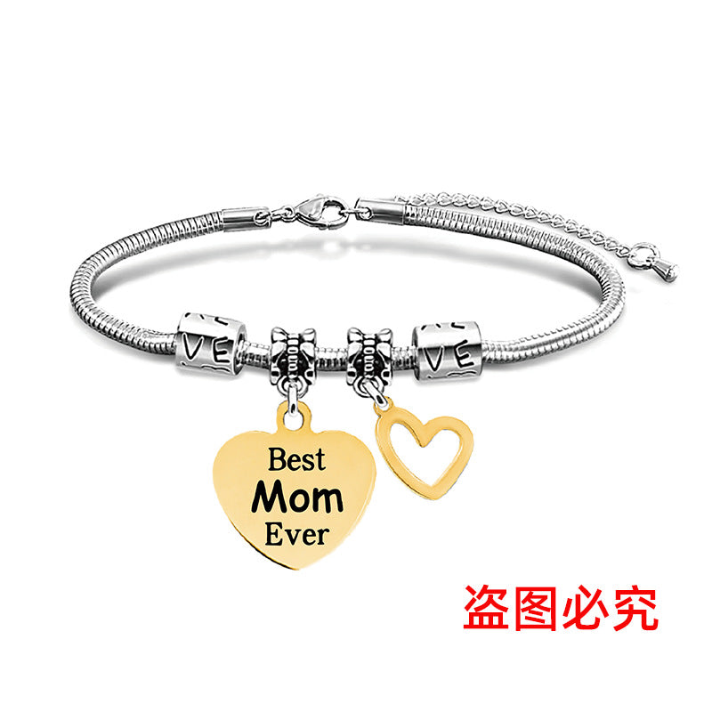 Wholesale Heart Shape Pendant Mother's Day Stainless Steel Snake Bone Bracelet Holiday Gift ACC-BT-Ganggu003