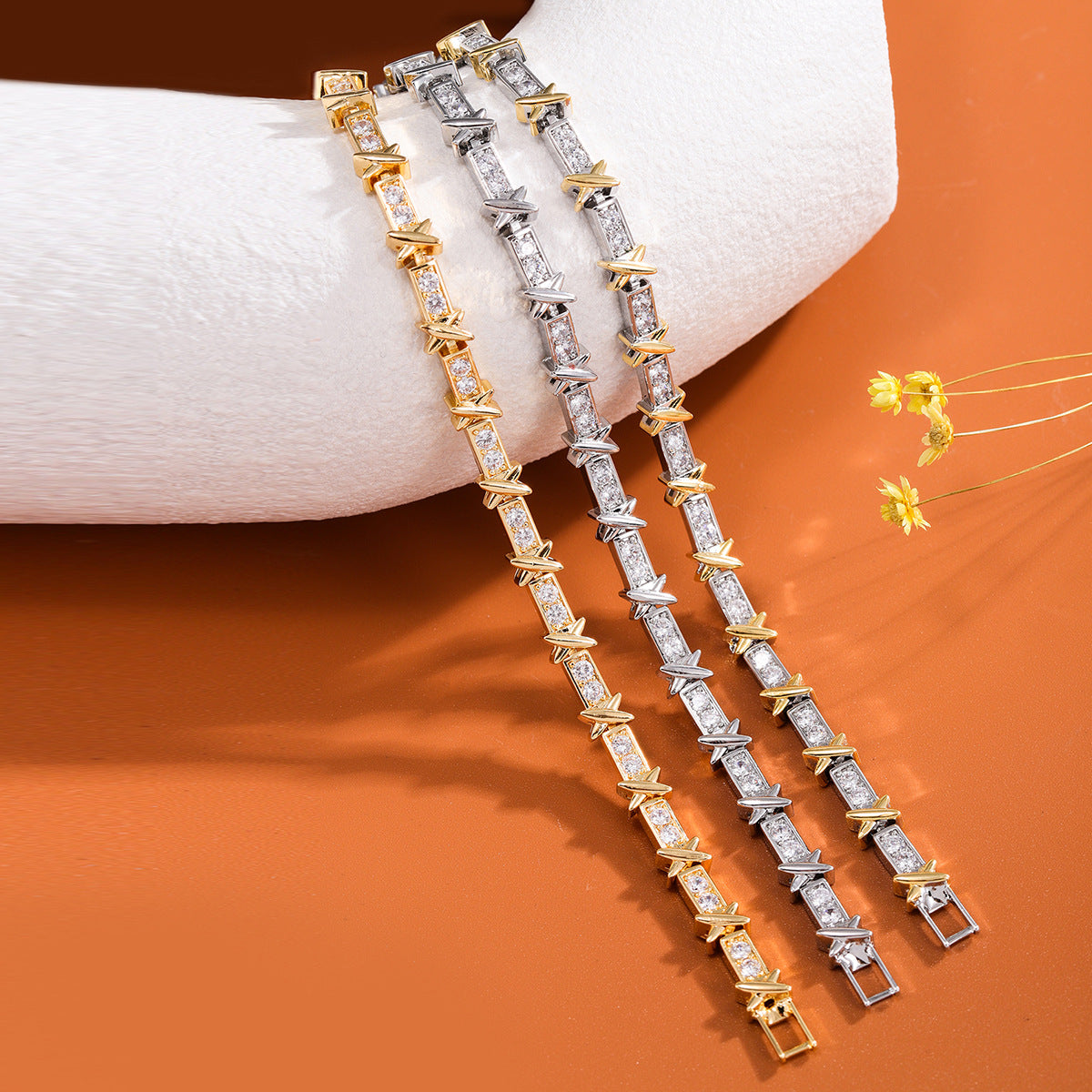 Wholesale Modern Geometric Zircon Bracelet,  Copper Gold Electroplated,  Jewelry Accessory for Women