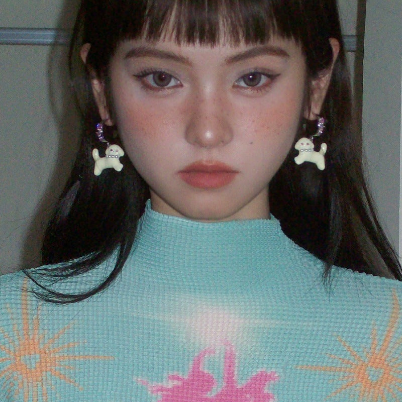 Wholesale cute puppy zircon heart earrings