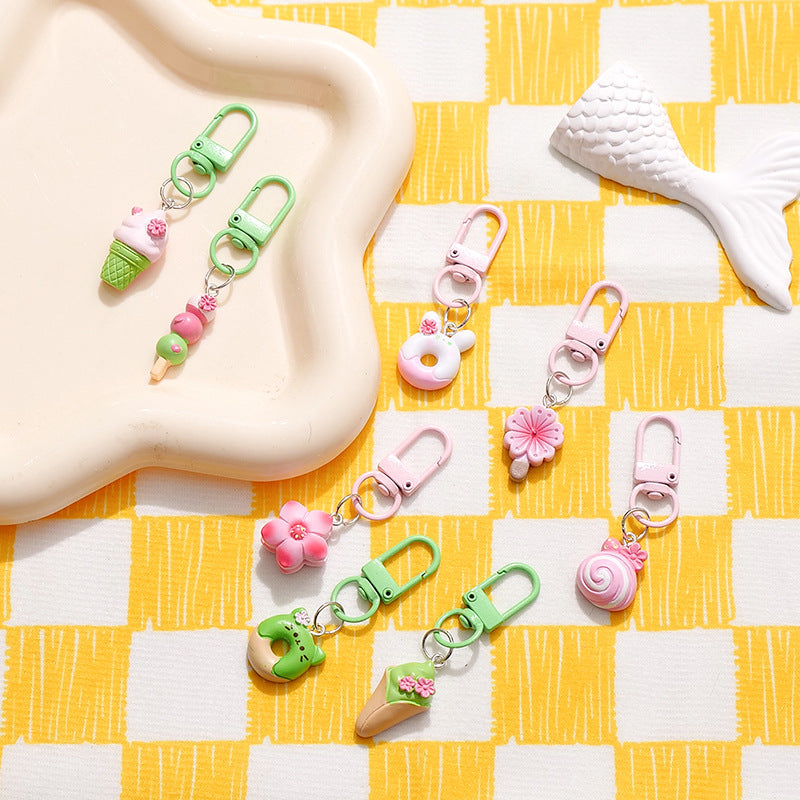 Wholesale Resin Cherry Blossom Macaron Keychain Bag Charm Decorative Accessory Gift