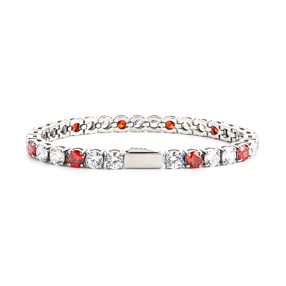 Wholesale Euro-American Hip-Hop Style Stainless Steel Cuban Chain with Red Zircon