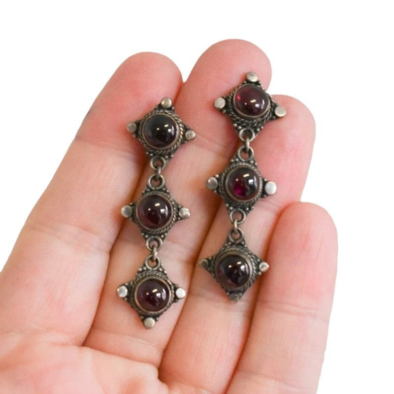 Wholesale Dark Retro Inlaid Ruby Long Earrings