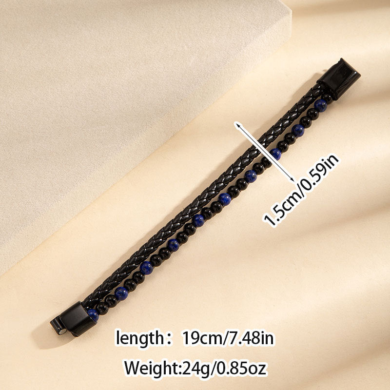 Wholesale Handwoven Cowhide Leather Bracelet Natural Stone Beads Unisex Distressed Tibetan Style Everyday Fashion Accessory