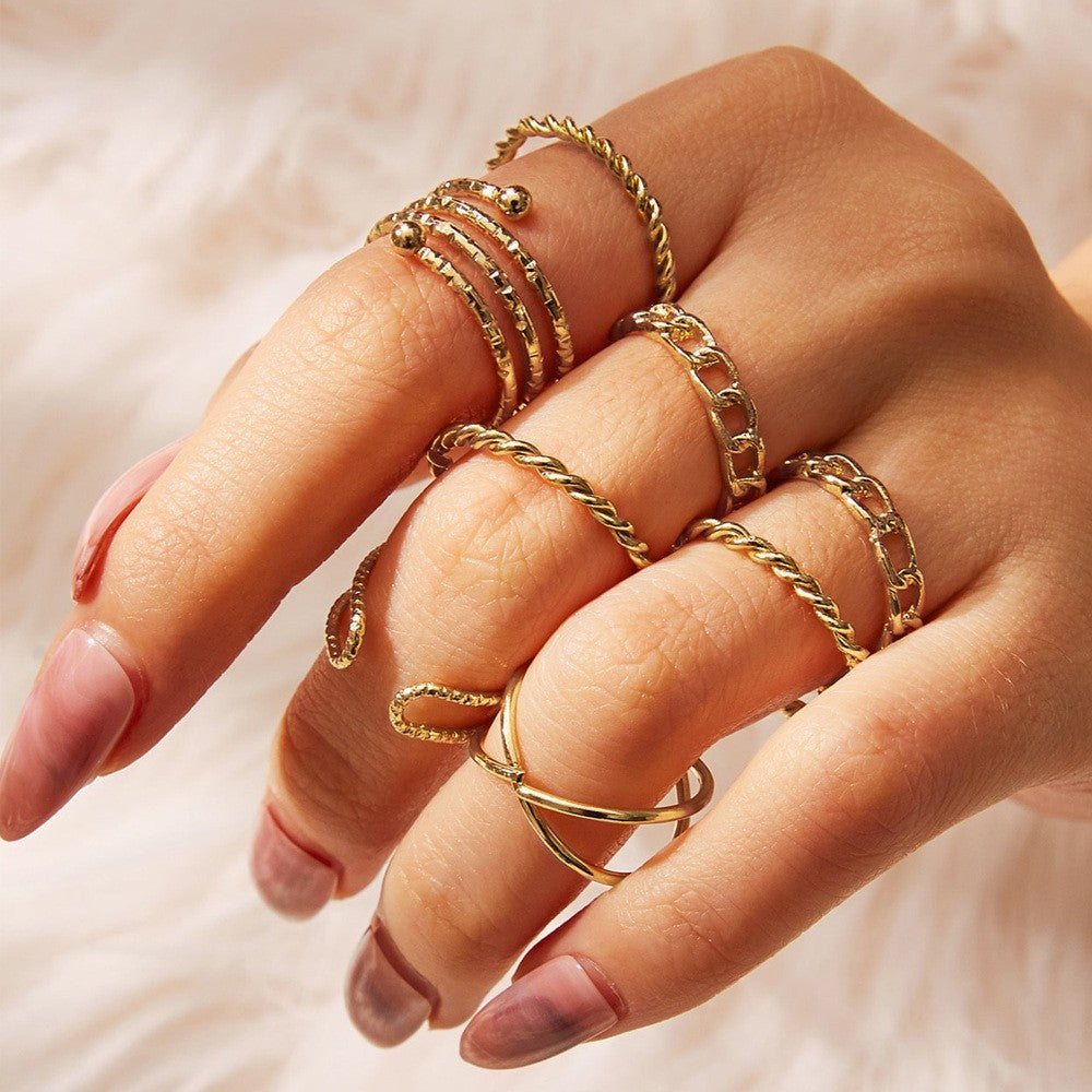 Wholesale Star,  Moon,  Heart,  Leaf,  Geometric 10-Piece Ring Set