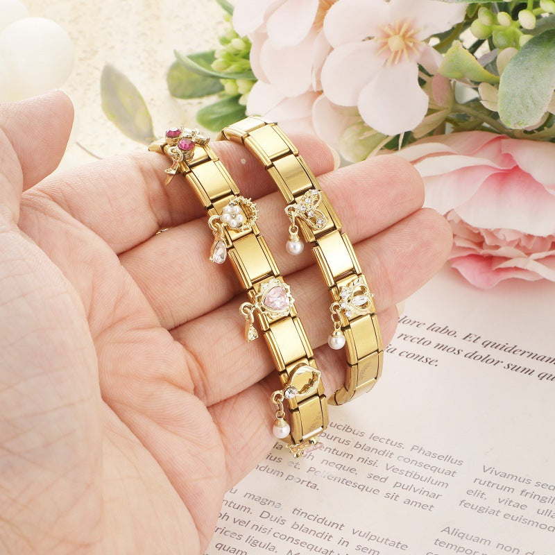 Wholesale Gold Pearl Tassel Pendant DIY Modular Bracelet Charm Heart Design Jewelry Craft Supply For Boutique Resale