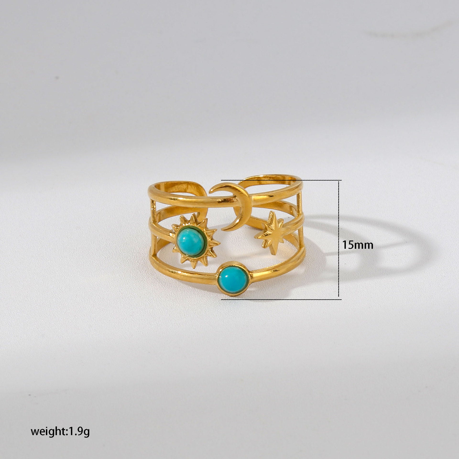Wholesale Turquoise Star Moon Open Ring Stainless Steel Women S Chic Fashion Accessory
