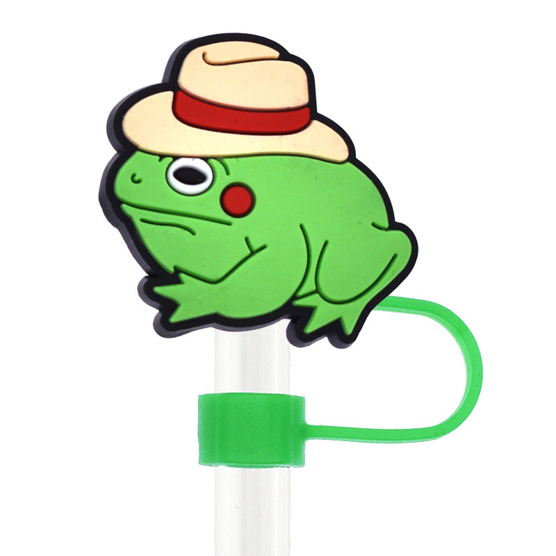 Wholesale Random 100pcs Cartoon Frog 10mm PVC Soft Straw Tube Cap ACC-SCR-RYY104