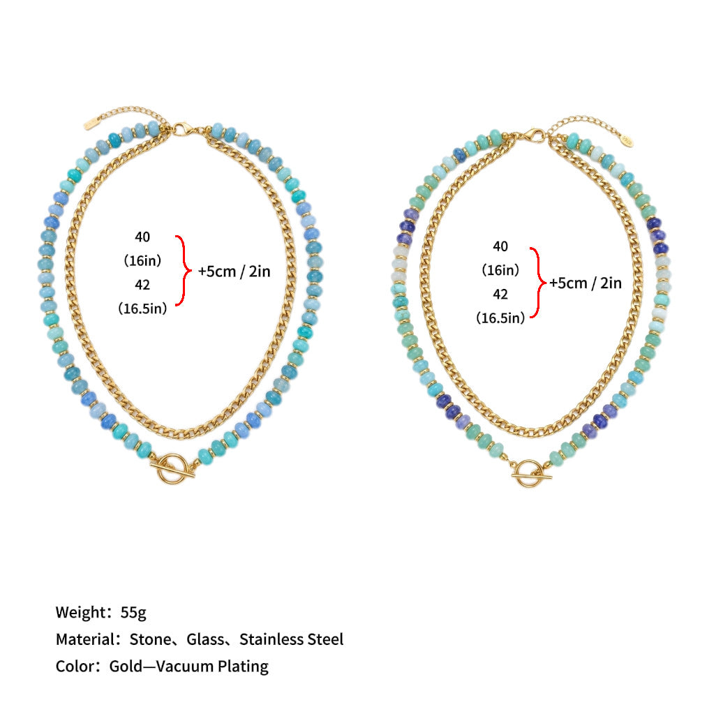 Wholesale Stainless Steel Cuban Chain Necklace Double Layer Natural Stone Abacus Beads Dopamine Style Jewelry Accessory For Women Boutique Gift