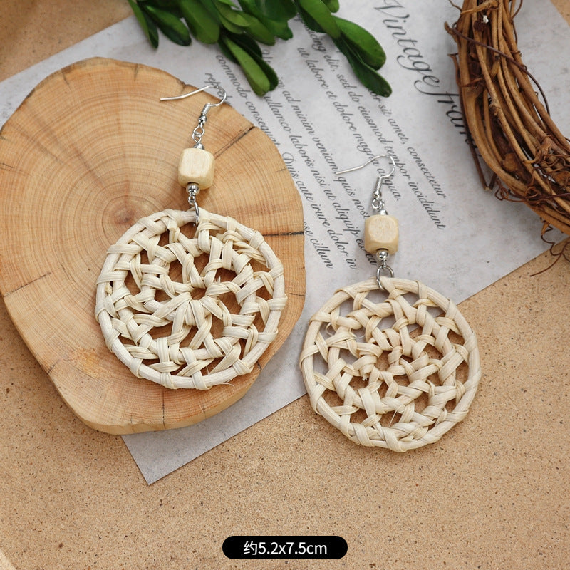Wholesale Summer Bohemian Vintage Holiday Straw and Rattan Braided Earrings ACC-ES-Luox006