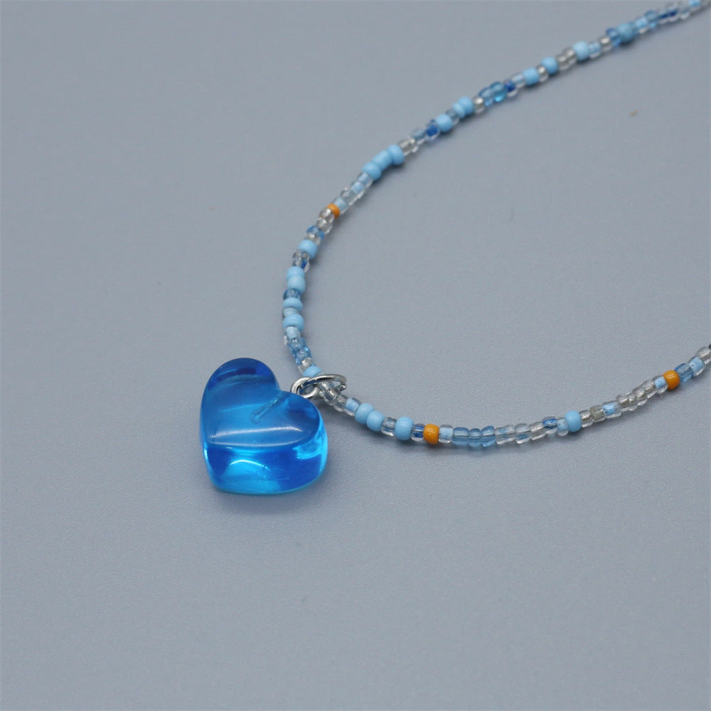 Wholesale Colorful rice beads beaded necklace  transparent love all-match clavicle chain