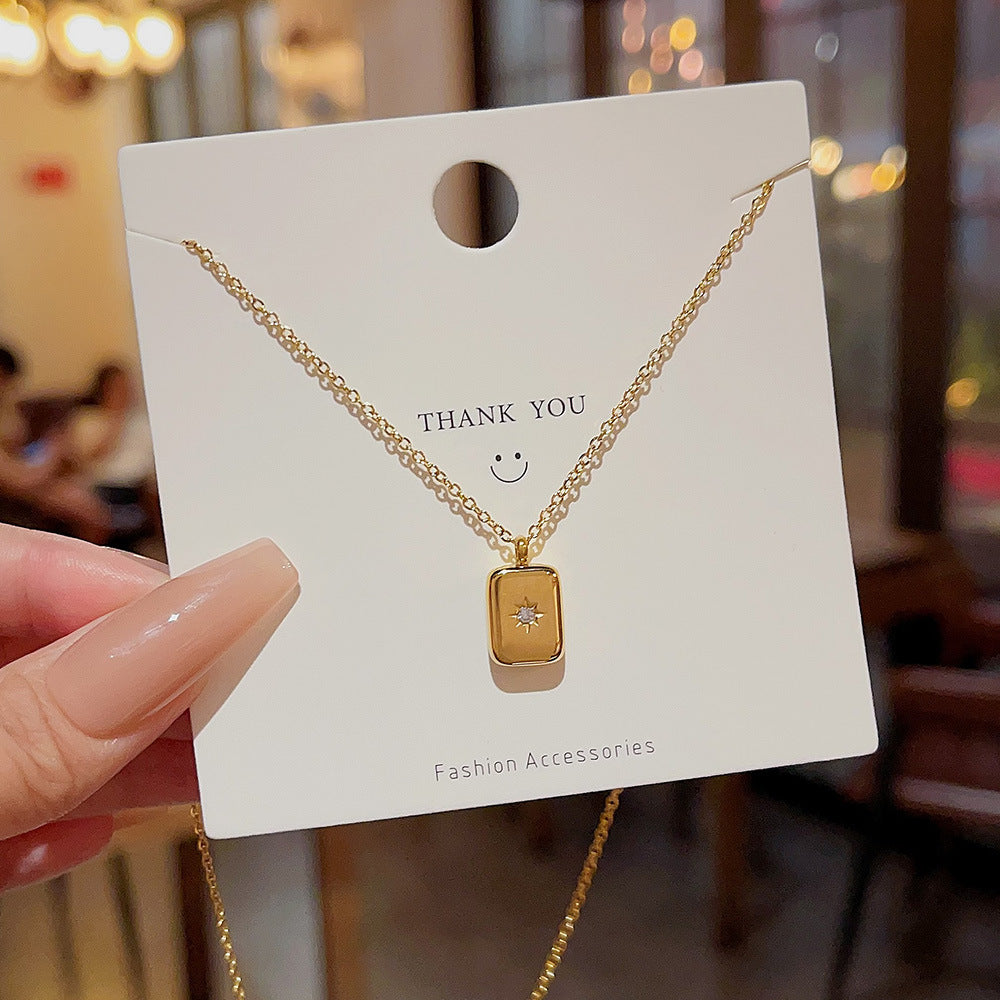 Wholesale Retro Three-dimensional Square Brand Eight Mans Star Diamond Pendant Necklaces