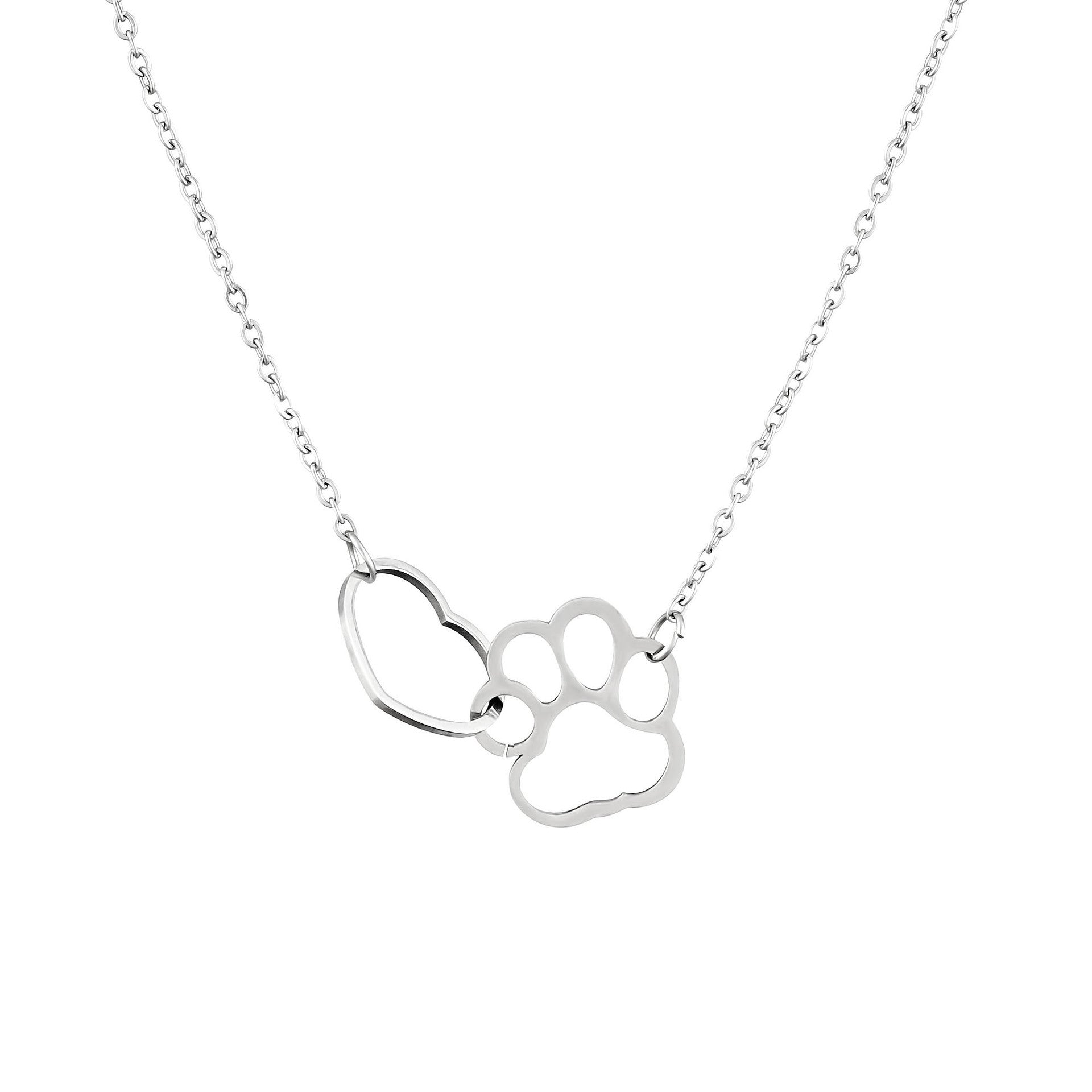 Wholesale  cute necklace cartoon pet footprints love hollow stainless steel pendant necklace
