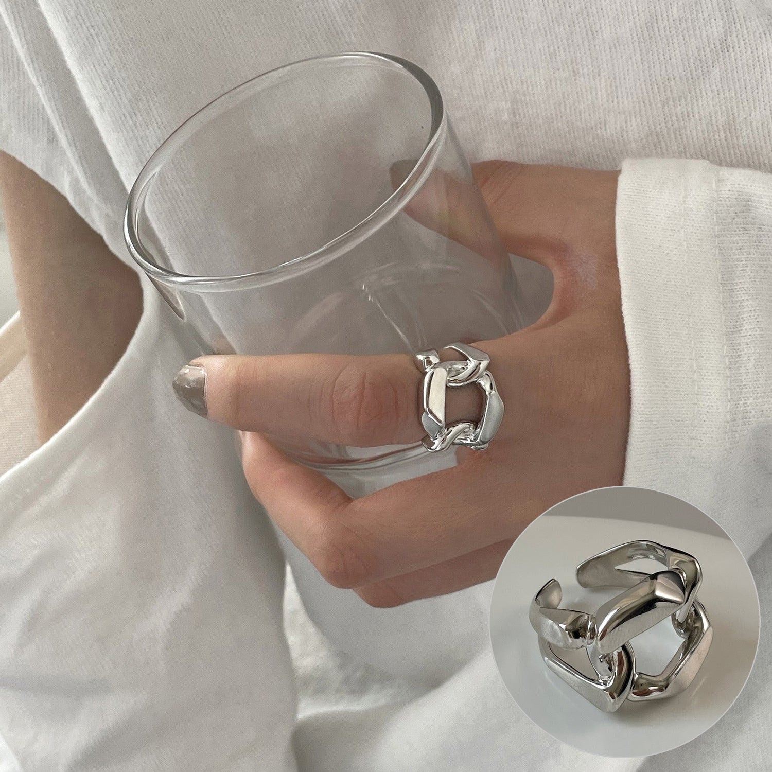 Wholesale S925 Silver Geometric Hollow Ring