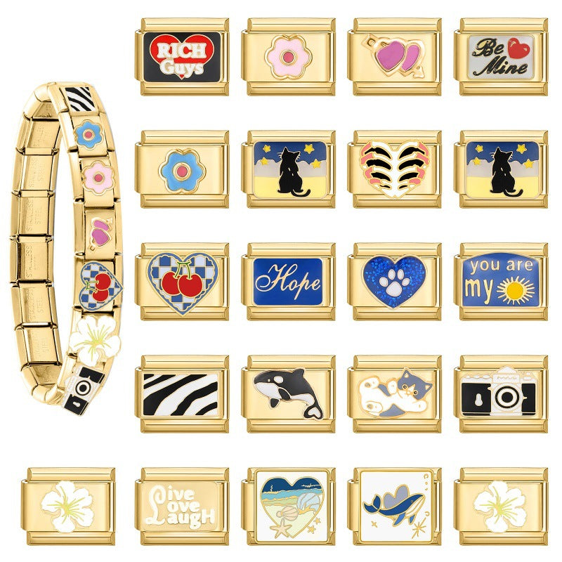 Wholesale Italian Charm Bracelet 9mm DIY Splicing Fashion Creative Pattern Stainless Steel Composable Bracelet