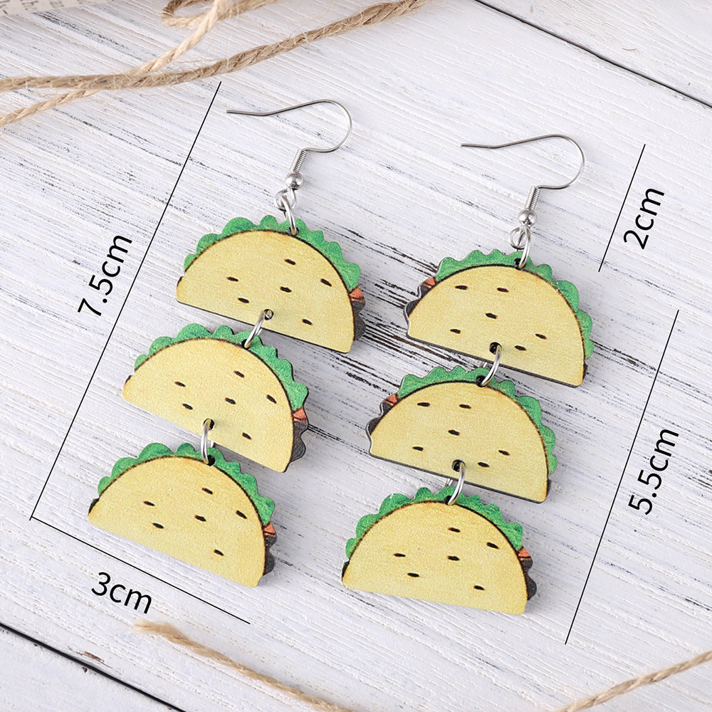 Wholesale  Triple Double Wooden Double-Sided Earrings