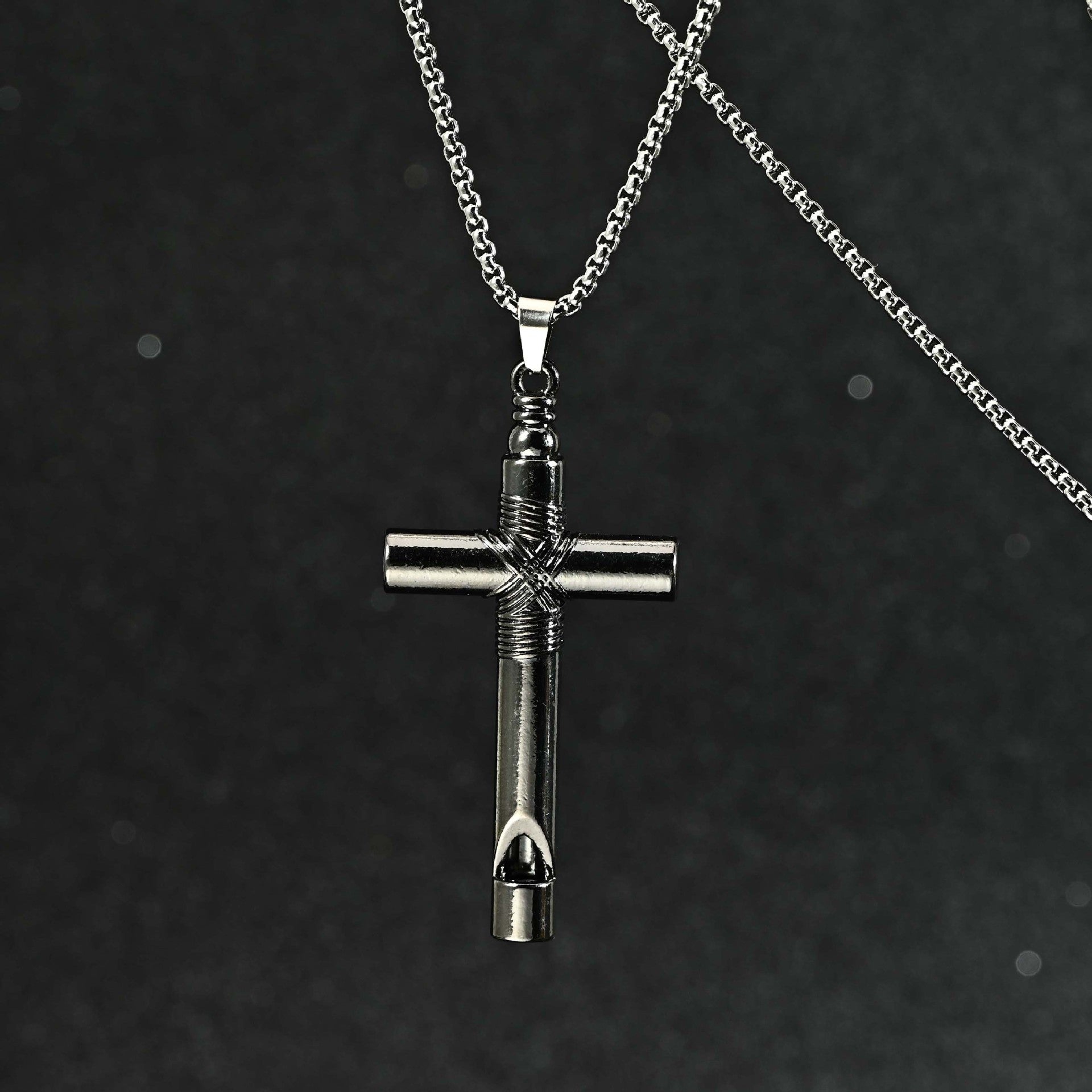 Wholesale Hip Hop Cross Pendant Whistle Necklace Chic Jewelry Accessory Gift For Men Women