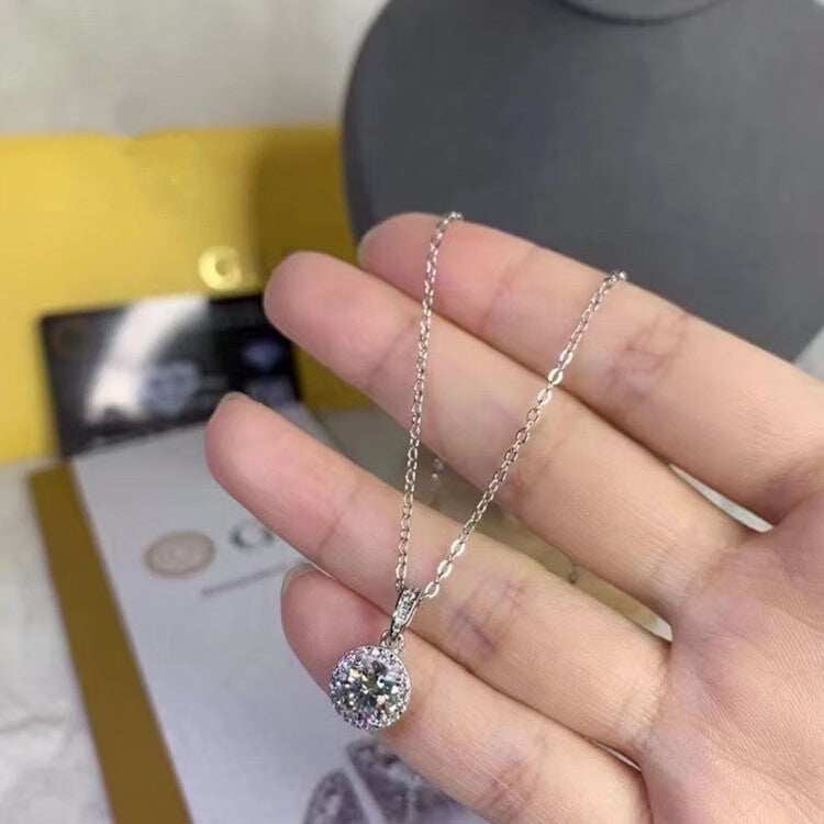Wholesale S925 sterling silver round diamond necklace