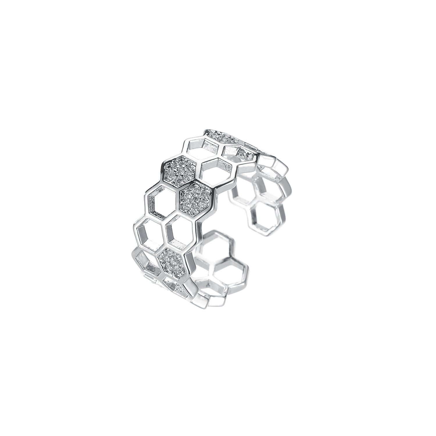 Wholesale Light Luxury All-match Honeycomb Honeycomb Geometric Ring
