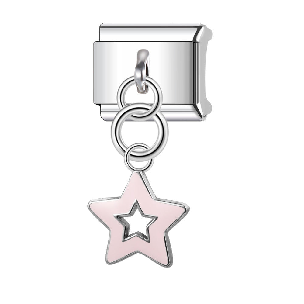 Wholesale Italian Charm Bracelet 9mm DIY Splicing Five-pointed Star Pendant Stainless Steel Composable Bracelet