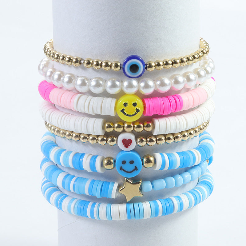 Wholesale Bohemian Style Colorful Polymer Clay Smiling Heart Shaped Pearl Bracelet Jewelry ACC-BT-YiYe005