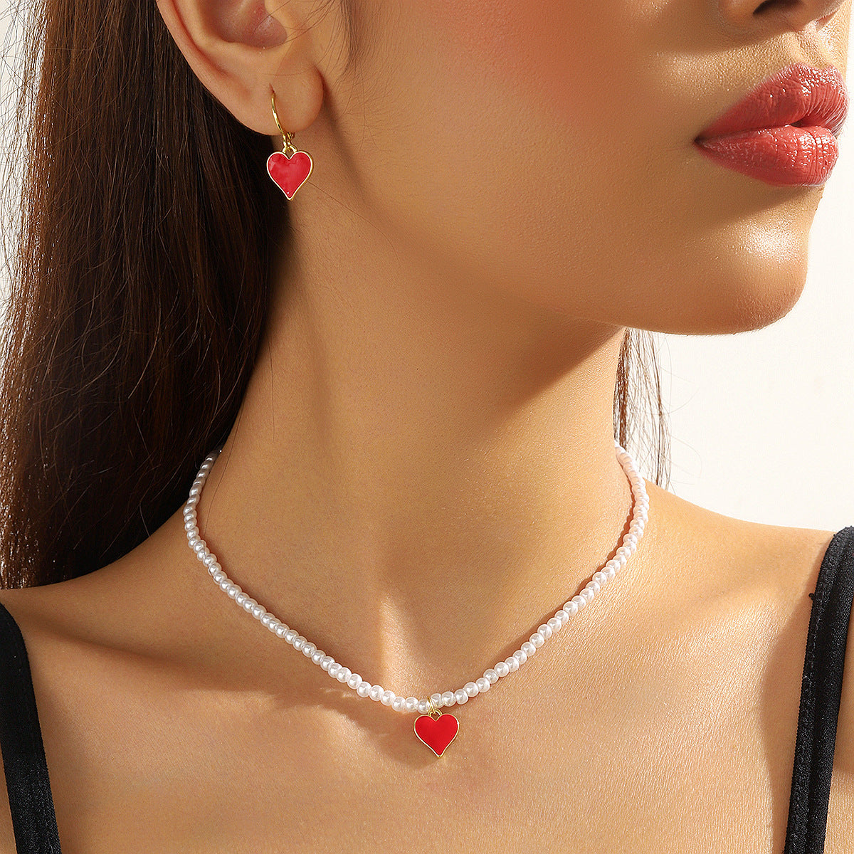 Wholesale Beaded Heart-shaped Rose Love Couple Valentine's Day Necklace