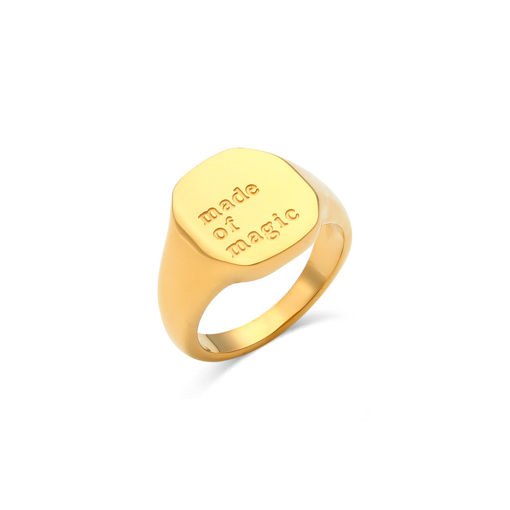 Wholesale English Alphabet Ring Titanium Steel Electroplated 18K Gold Ring ACC-RS-Mengj001