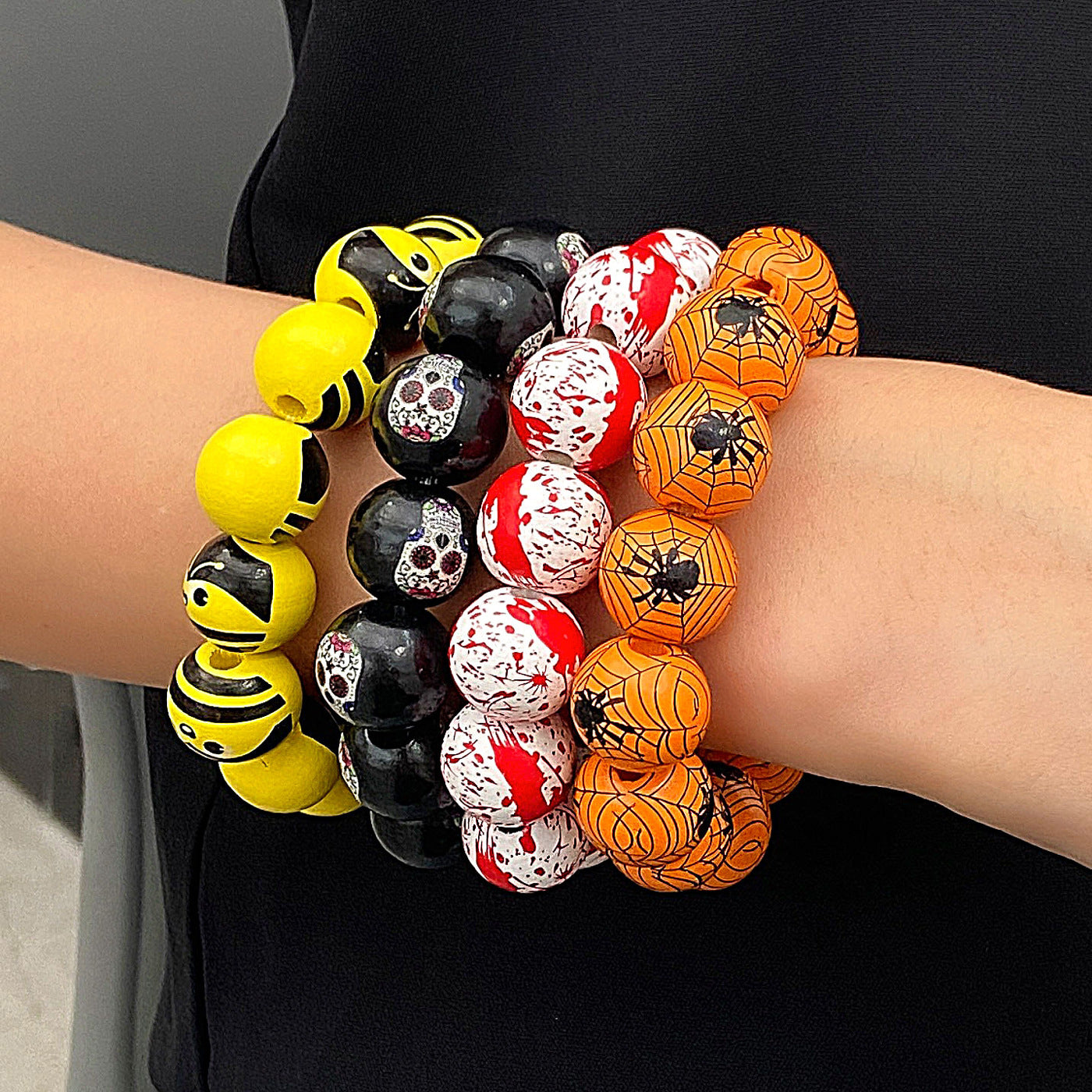 Wholesale Wood Beaded Bracelet with Pumpkin and  Print  Festival Jewelry Accessory