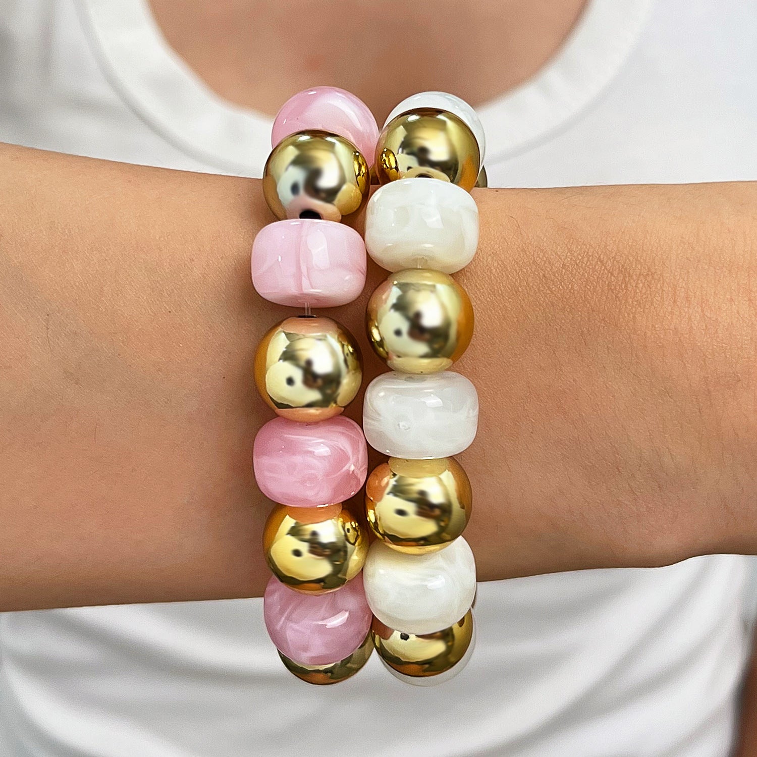 Wholesale Stylish Macaron Marble Resin Cube Bracelet Retro Gold Bead Design Everyday Unisex Jewelry Accessory Gift Resale
