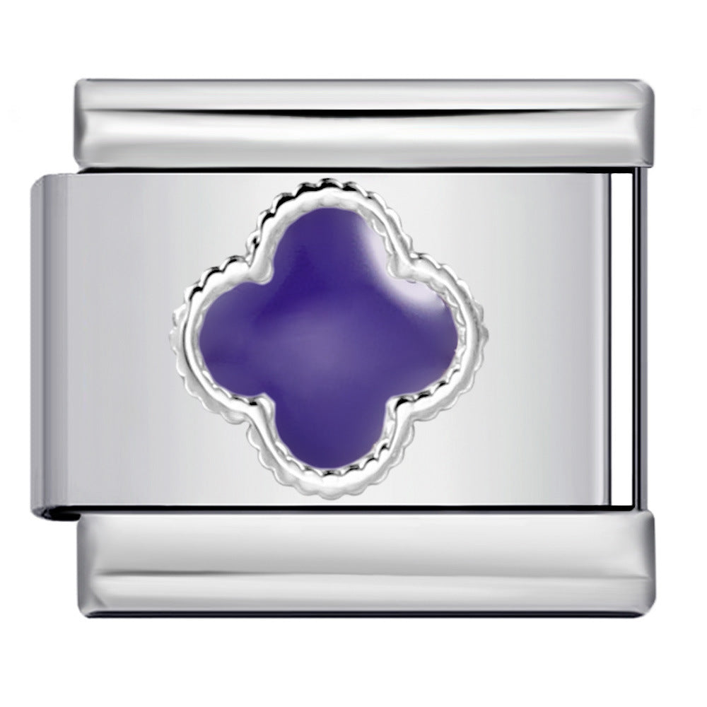 Wholesale Italian Charm Bracelet 9mm DIY Splicing Removable Colored Oil Drop Four-Leaf Clover Stainless Steel Composable Bracelet