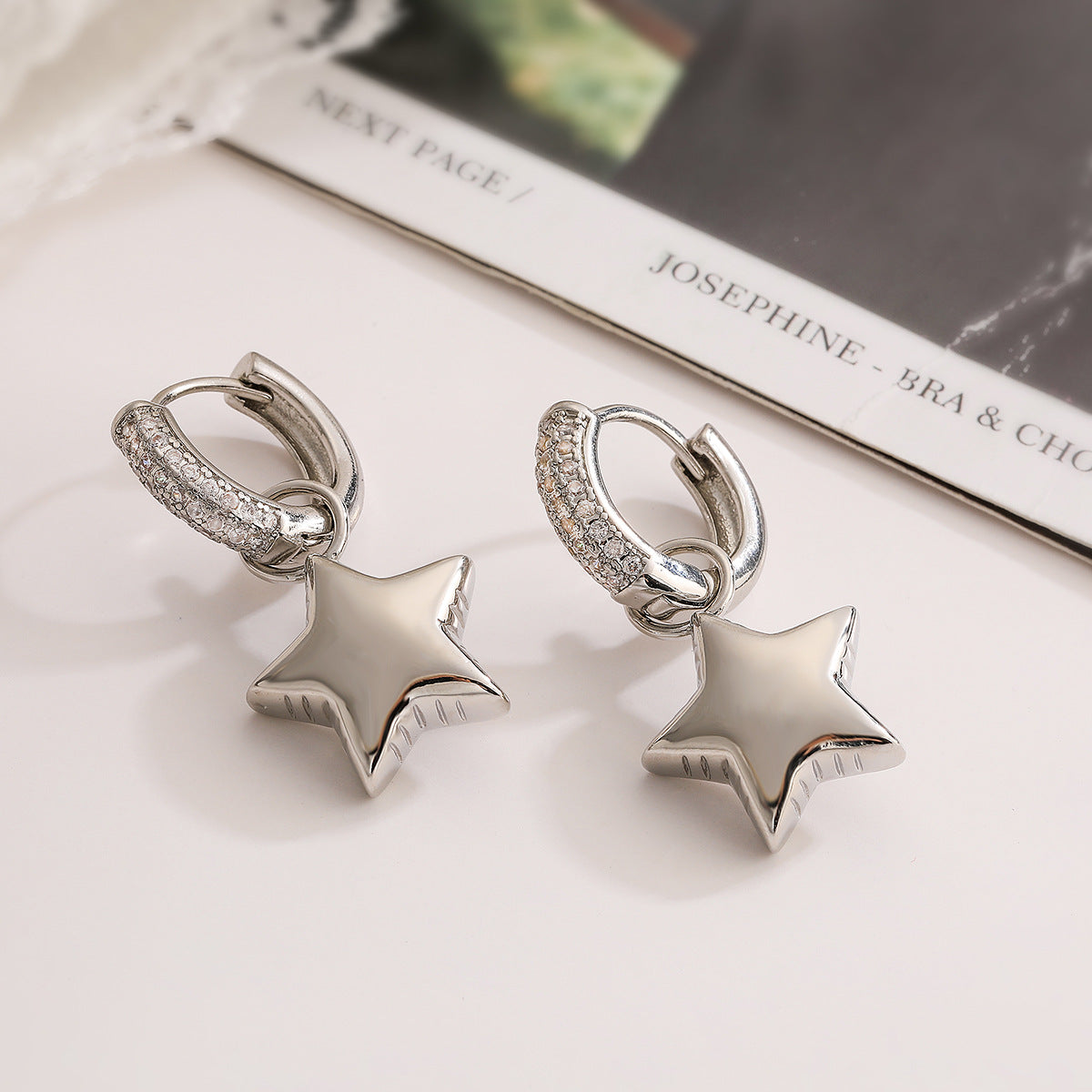 Wholesale Asymmetric Star Moon Zircon Earrings ACC-ES-AG004