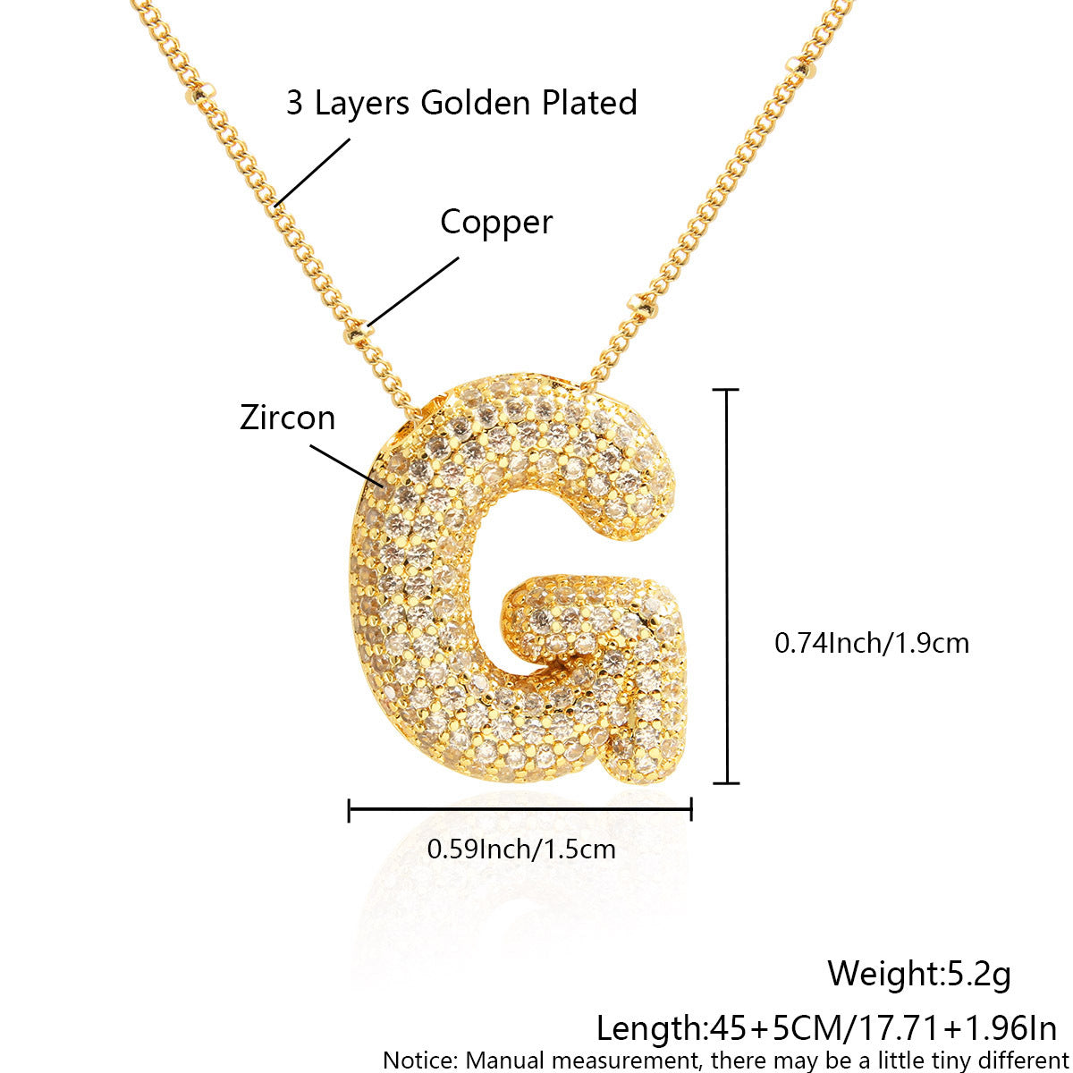Wholesale Micro Inlaid Zircon Necklace 26 English Letters Balloon Letter Necklace ACC-NE-BaiTian002