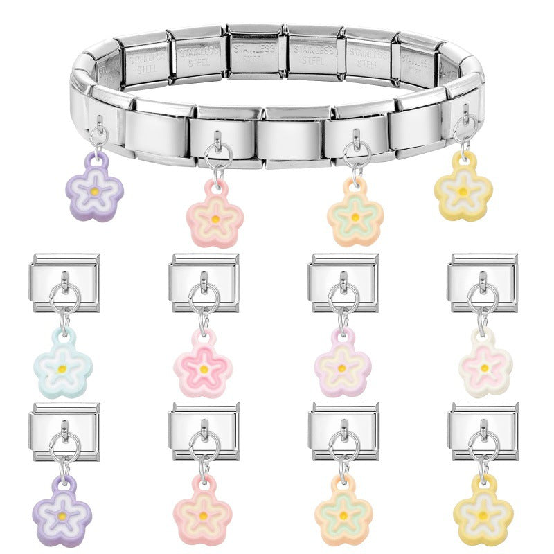 Wholesale Italian Charm Bracelet 9mm DIY Splicing Flower Pendant Stainless Steel Composable Bracelet